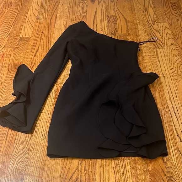 5à7 Cinq à sept Woman’s Black One Shoulder Ruffle Dress Size 0 - Picture 1 of 4